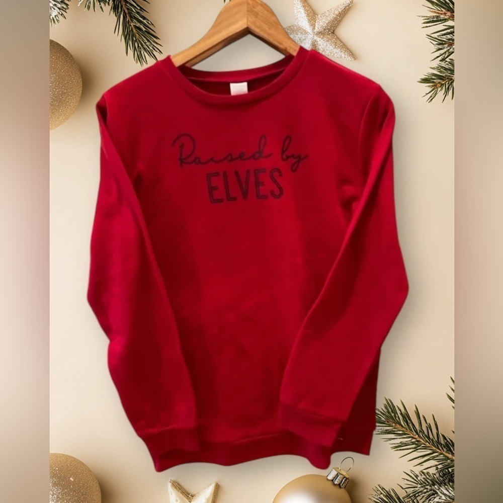 North Pole Trading Co. Red Raised By Elves Sweatshirt XL